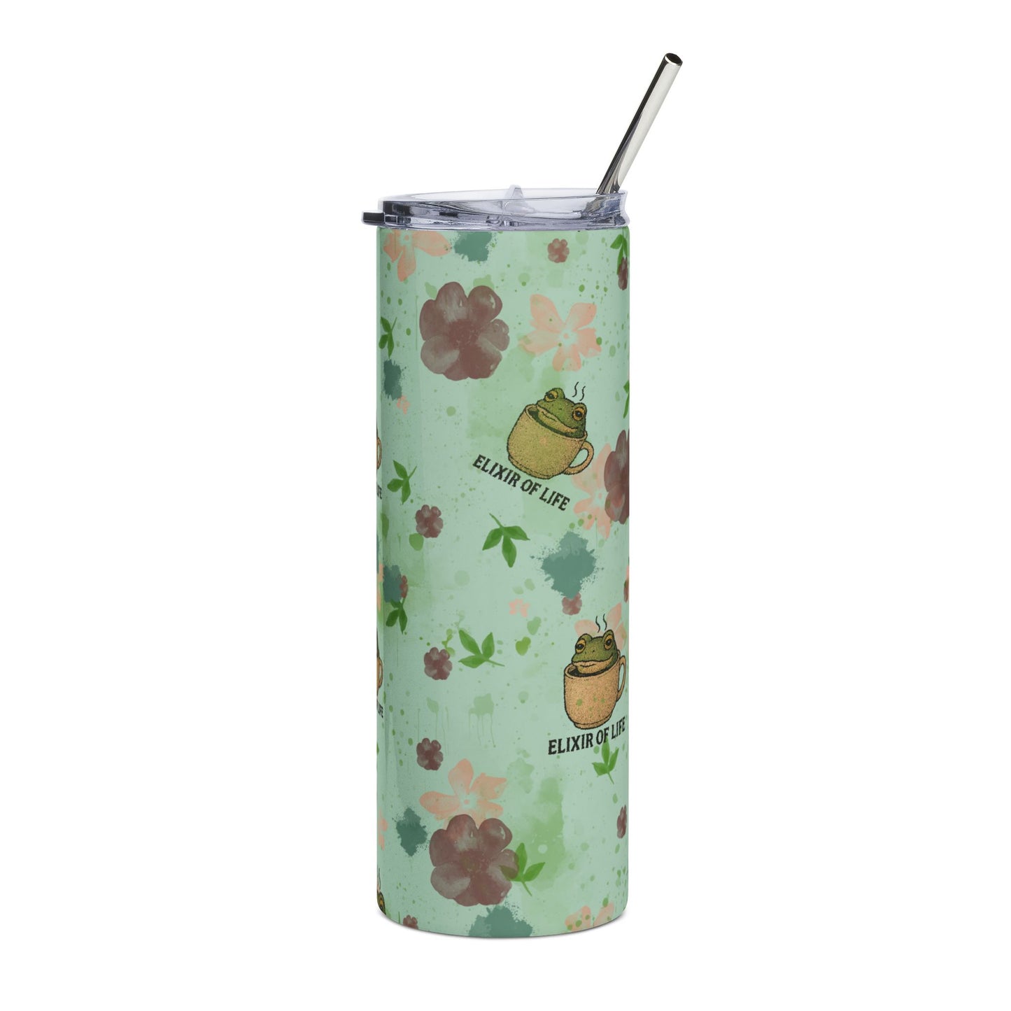 Coffee Frog 20oz Tumbler - Elixir of Life Mug, Steel Travel Cup, Reusable Tea Bottle, Animal Lover Gift, Cute Amphibian Water Bottle