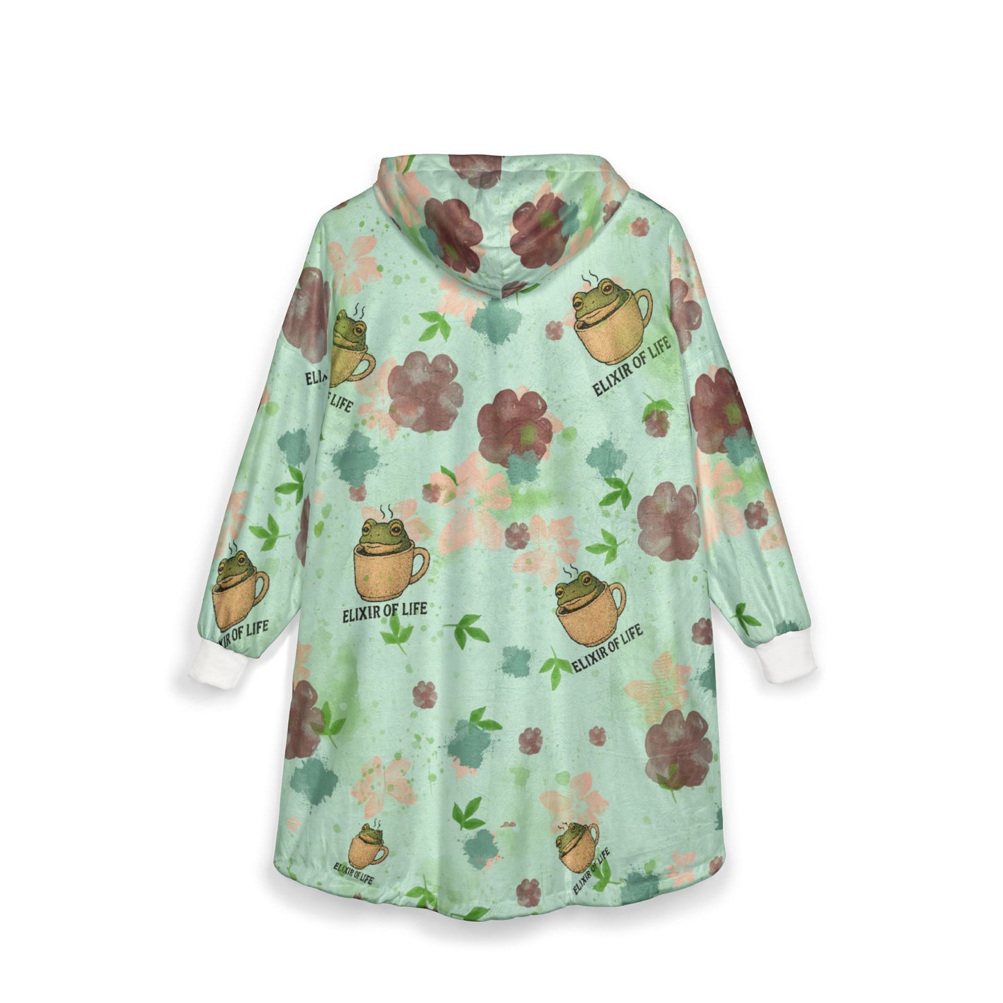 Hooded Blanket with Coffee Frog and Floral Design - Unisex